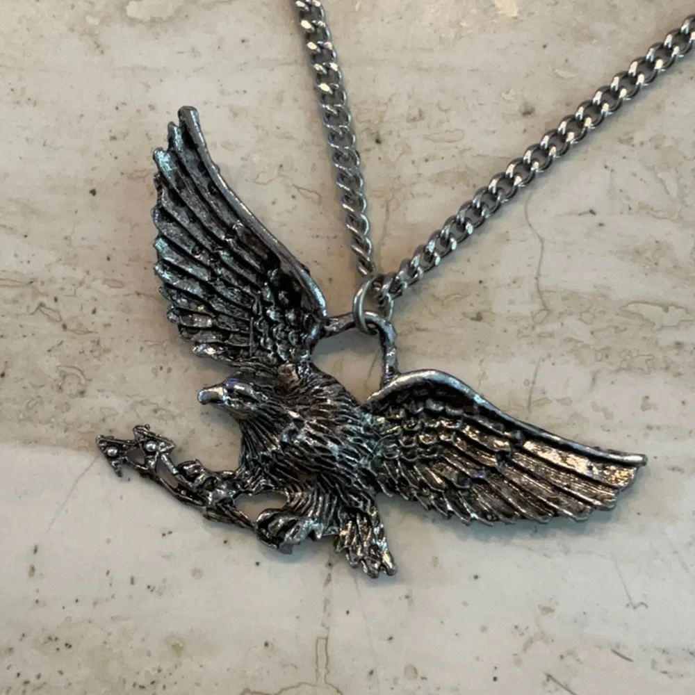 American Eagle Pendant Necklace Large Flying Wings Men’s Silver Tone